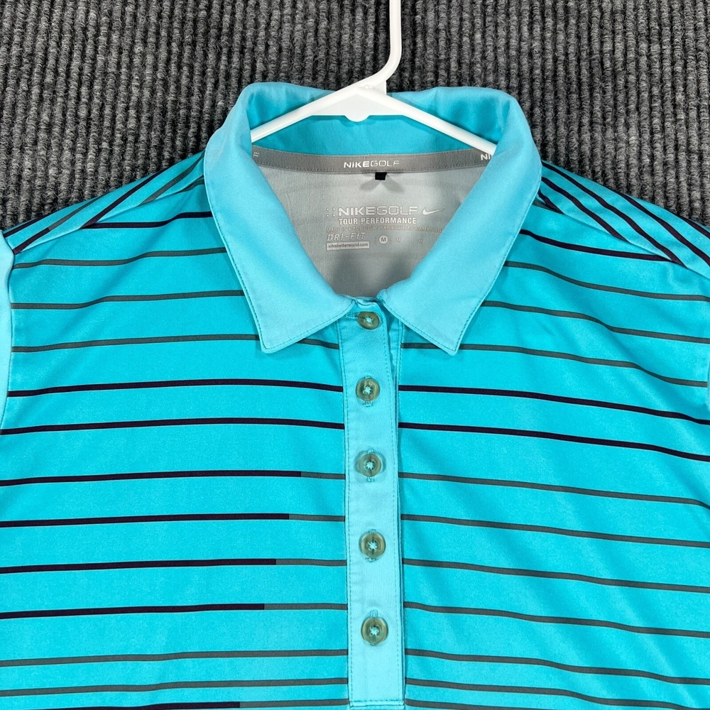Nike Shirt Polo Womens Medium Blue Striped Short Sleeve Tour Performance Light